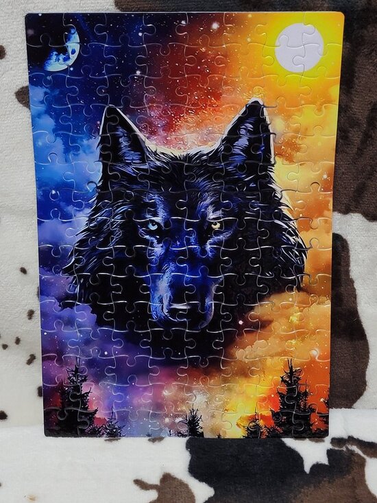 Wolf Moon Sunset 120 Piece Custom Handmade Jigsaw Puzzle - Picture 1 of 5